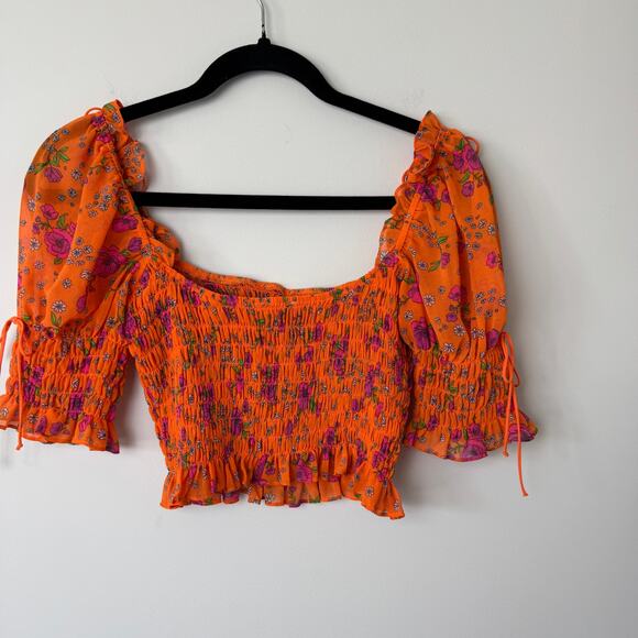 For Love & Lemons Peony Smocked Cropped Blouse Size Small - Picture 8 of 8